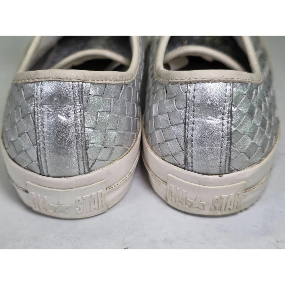 Converse All Star Women's Sneakers Size 9 Silver Woven Leather Shoes Rare‎ '10